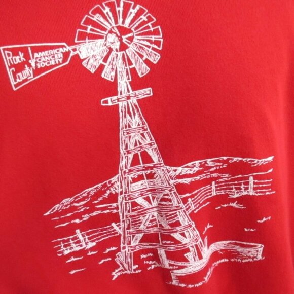 Vintage 90's Hanes Red Sweatshirt XL Rock County Cancer Society Windmill USA - Picture 4 of 6
